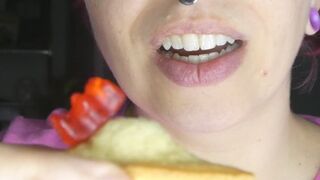 Madeleine Cookies and a Red Gummy Bear Meet Big Sharp Teeth