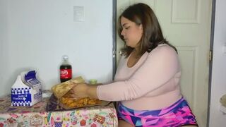 Extreme Fried Chicken Stuffing – Tight Dress Bursting + Jiggly Belly