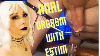 Prostate ESTIM milking into shotglass