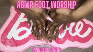 Oily Ebony Feet | Goddess Satin | Foot Fetish Foot Worship Pink Toes Wrinkled Soles Femdom