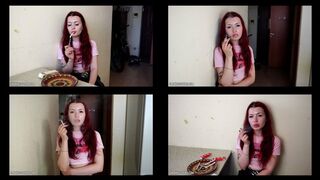 5-6 Lisa is smoking all-white Virginia Slims 120s cigarettes in the kitchen at home using matches (4 scenes) 4K resolution