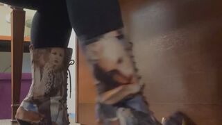 Sexy Women On Boots Bouncing While Piano Playing And Pumping