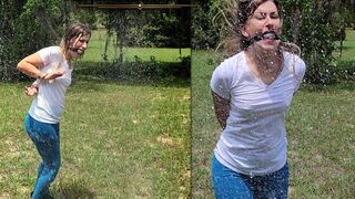 POV as Personal Trainer to PAWG THOT Catherine Sterling - Hand & Ankle Cuffed, Ballgagged Self Bondage Hopping Hosedown in a Splash of Water Bondage Motivation! Mobile Streaming Friendly SD MP4 Flie Format
