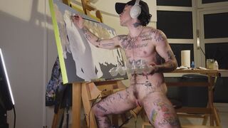 HORNY FTM ARTIST XXX SKIPS WORKS ON A PAINTING WHILE GETTING HIS PINK BOY PUSSY POUNDED BY A FUCKING MACHINE