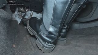 Driving in chunky black leather Chelsea boots