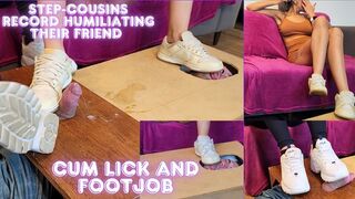 Lytta and Mia - Shoejob and Cum Lick - Step-cousins Record Humiliating their friend on camera, making him licking their dirty feet, cum and lick his own cum after shoejob - FOOT WORSHIP - FOOTJOB - SHOEJOB - FEMALE DOMINATION - DOMINATION - FEMDOM - copy