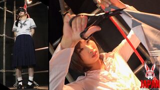 Dungeon Domination Part 1: Aine KAGURA squirms in bondage as Professor Yua HIDAKA gropes, tickles, and shreds the school uniform of her new toy.