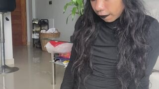 petite transgirl stripping and cumming