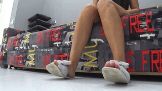 Wiggling my toes in fur slippers d