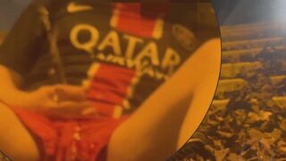 Amateur boy in football gear caught wetting himself in the street