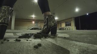 Rebu Crunches Up Tank I Spent 5 months building in Prison, Smashing it into Tiny Pieces Under Her New Snakeskin Boots with ACTUAL CHROME METAL ACCENTS!!! SO HOT! SO MUCH EFFORT CRUSHED UNDER THE SOLES OF HER BOOTS. WHEN SHE WAS DONE SHE JUST LEFT IT.
