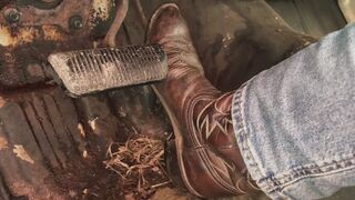 Cowboy boots pump the gas then pump my dick