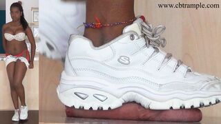 Brutal Trampling and Ballbusting on the Cockbox by Carolina Escobal in white Skechers Sneakers (SD)