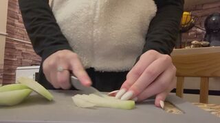 I'm making a little healthy meal and I'm cutting up the ingredients.