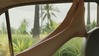 Mud tourist : BARFOOT in the TAXI and then watch Kates clothes rot off as she walks along the path of cleansing as she goes from clothed to bare foot to nude as she walks outside in a public nature area
