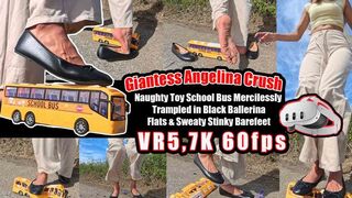 VR 3D 5,7K 180 60 fps | Giantess Angelina Crush – Naughty Toy School Bus Mercilessly Trampled in Black Ballerina Flats & Sweaty Stinky Barefeet – Cheesy Foot Smell Overload, Plastic Cracking Sounds, Windshield Explodes – Total Toy Destruction Fetish