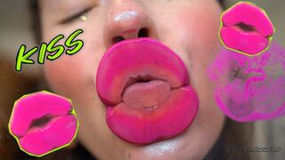 Naughty magenta messy wet kiss + spit fetish