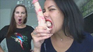 Two sexy vampires biting your cock with strong teeth ms