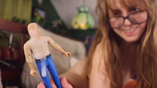 Tiny man used to please giantess pussy