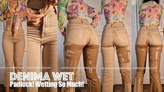 Huge wetting with locked jeans!