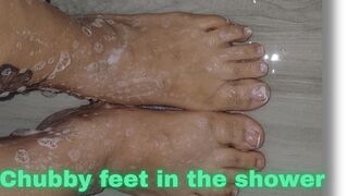 Chubby feet in the shower