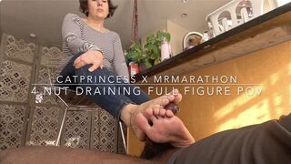 Made him nut 4x back to back, Cat Princess drains MrMarathon, white pedi toejob footjob, full figure pov, size 9 milf feet
