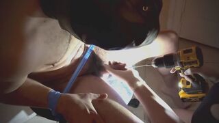 Drilling him at MEDIUM Speed! Bellybusting CBT makes mistress Happy!