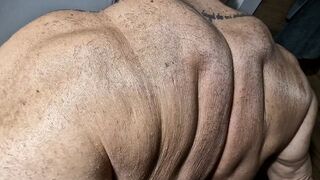 NEW! MASSIVE BACK HAIRY HUGE TRAPS NO SHAVING FBB MONSTER BACK MUSCLE MOMMY AMAZON