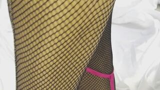 4K - Pink Strapy Stilettos & Gold Seamed Fishnets