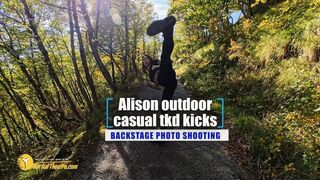 Alison outdoor casual tkd kicks photo shooting backstage
