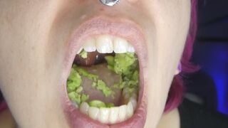 Edamame Munch With Sharp Teeth Chewing and Swallowing