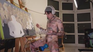 HORNY FTM ARTIST SLUT XXX SKIPS PAINTS IN HIS STUDIO WHILE A GIANT EJACULATING DILDO FUCKS HIS PINK BOY PUSSY 1080p