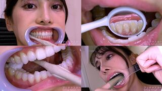 Tsubaki Hanai - Observing Tsubaki's teeth with a dental mirror & brushing her teeth while wearing a mouth opener & finger toothbrushing while wearing a lip hook - MOV