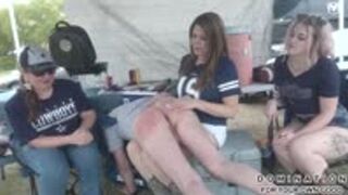 Tailgate Party Tail Beating! Spanked hard on game day by Miss Katherine as step daughter & her friend Claire helps and watches on! (WMV 720p)