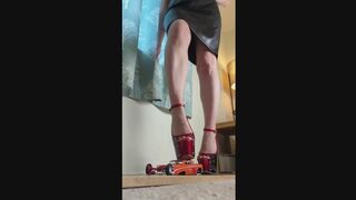 Giantess Lily Kink toy car crush of a 1956 Chevy Bel Air in big mega heels Left POV view