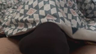 black sockjob with hot cum shot