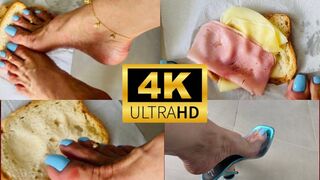 Preparing the sandwich with feet EmpressBellaSadic Food Crush Toes Nails Fetish Long Toes Nails