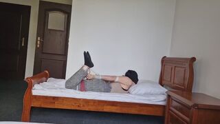 Mily hogtied on bed