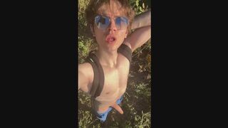 Risky Masturbation In The Woods Ends With A Powerful Cumshot