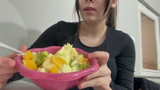 I eat a bowl of fruit because it's healthy and makes me feel good.