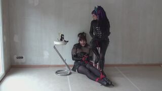 Video Title: Mistress Whips Her Toy's Ass Hard – Red Rope Bondage, Nipple Clamps & Plastic Crop