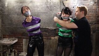 MADE IN JAPAN 29: CSI detectives Akane and Kanon Sugawara hogtied, and tightly wraparound tape gagged during an investigation in the underground tunnels of Shinjuku!