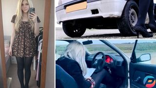 Leah Long REVVING and PEDAL PUMPING to Keeps the Engine Running in Heels and Stockings