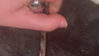 Intense Squirting Orgasm Close Up - Soaking Through a Blanket - Cumming Hard with Metal Gspot Hook Sex Toy