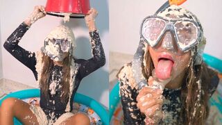 I dive into a pool filled with oatmeal with my snorkel