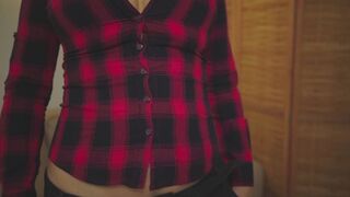 Trying on my plaid shirt and short cotton shorts after gaining weight