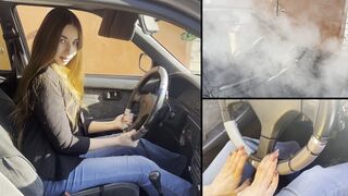 Nastya revs hard and makes a lot of smoke