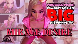 Black Trans Beauty Mirage Desire in Princess Peach Cosplay Cums on Herself