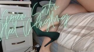 Green Satin High Heels Dangling