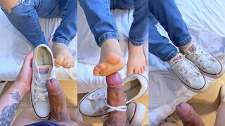 Teasing him with my dirty white converse and getting cum all over them! - C4S Exclusive!